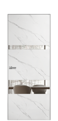 Дверь межкомнатная Vetro 12 Цвет Monte white soft Покрытие ПВХ ORIGINAL Наличник Скрытый короб хром Цена 42010