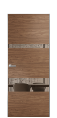 Дверь межкомнатная Vetro 12 Цвет Американский Орех Покрытие Шпон натуральный  Наличник Скрытый короб хром Цена 68960