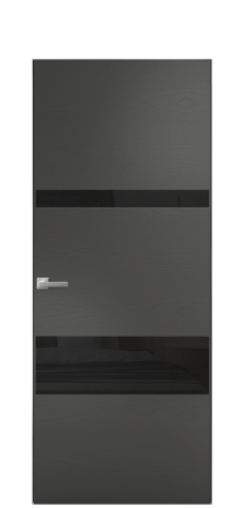 Дверь межкомнатная Vetro 12 Цвет Ясень Антрацит Покрытие Шпон крашеный  Наличник Скрытый короб хром Цена 64260